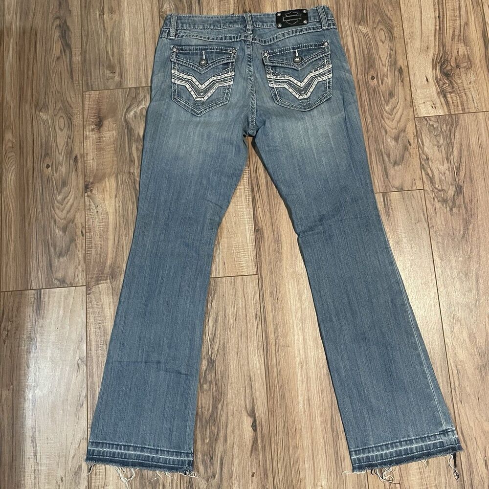 Harley Davidson Women’s Bootcut Embellished Pockets Size 8 Mid Rise Medium Wash